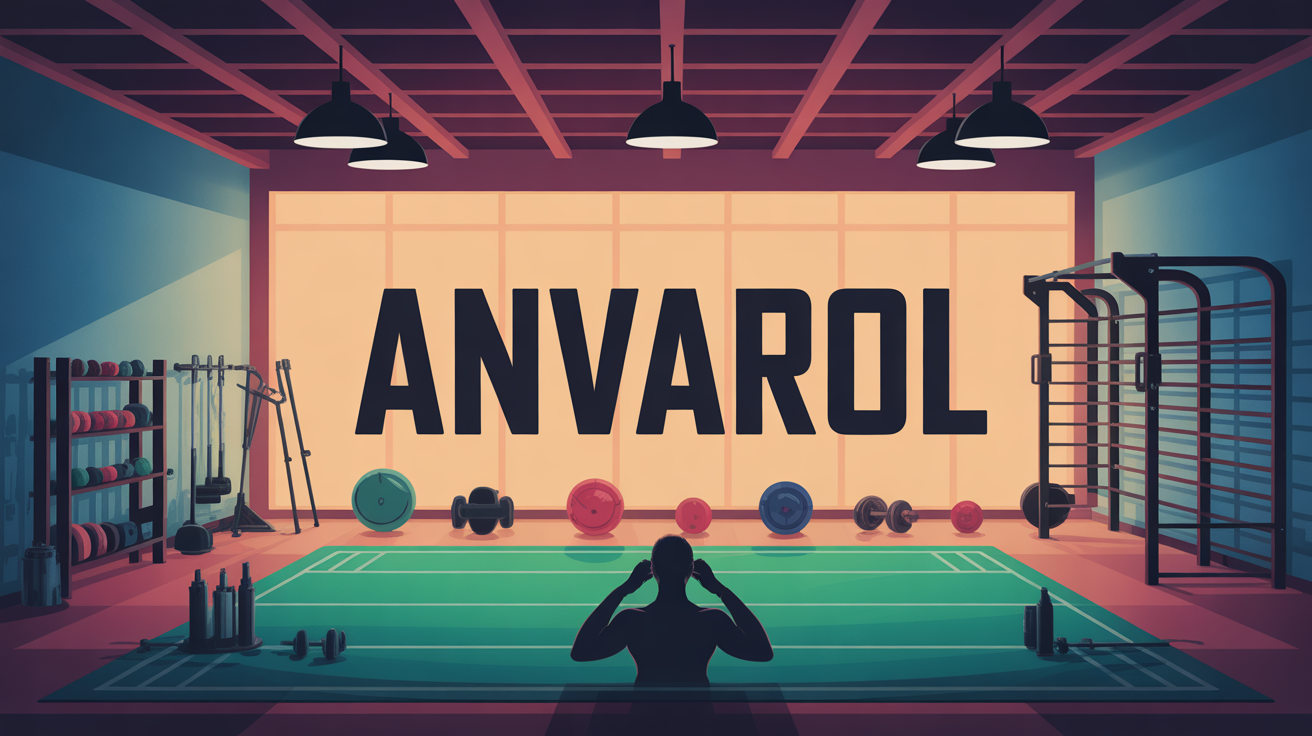 Illustration salle de sport avec silhouettes musclées, ambiance sèche Anvarol