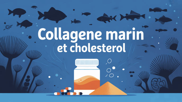 Boite de poudre et gelules collagene marin, fond poissons artères, titre cholesterol