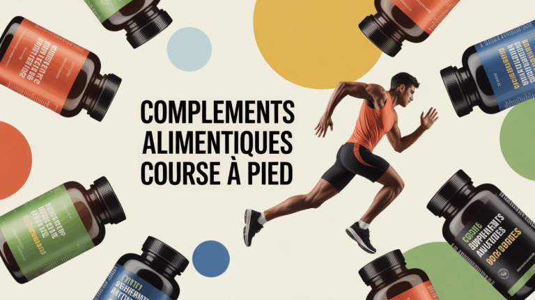 Visuel d'un coureur avec flacons de supplements alimentaires