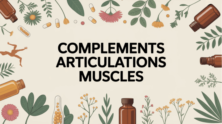 Compléments articulations muscles flacons plantes silhouettes