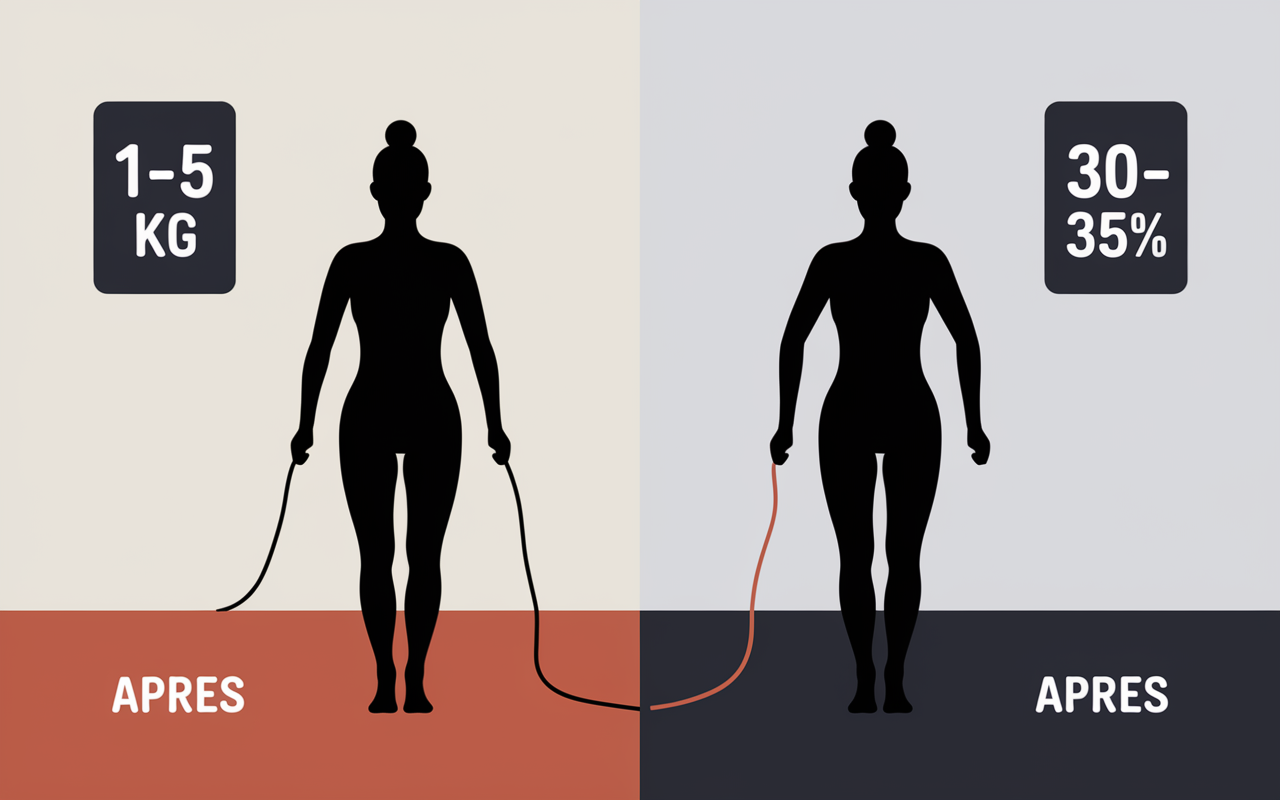 Comparatif avant après corde à sauter perte de poids