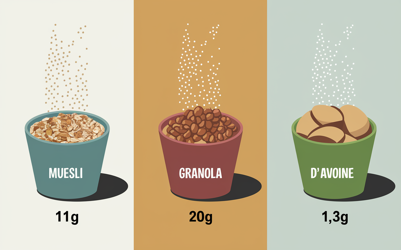 bols cereales completes sucre muesli granola flocons