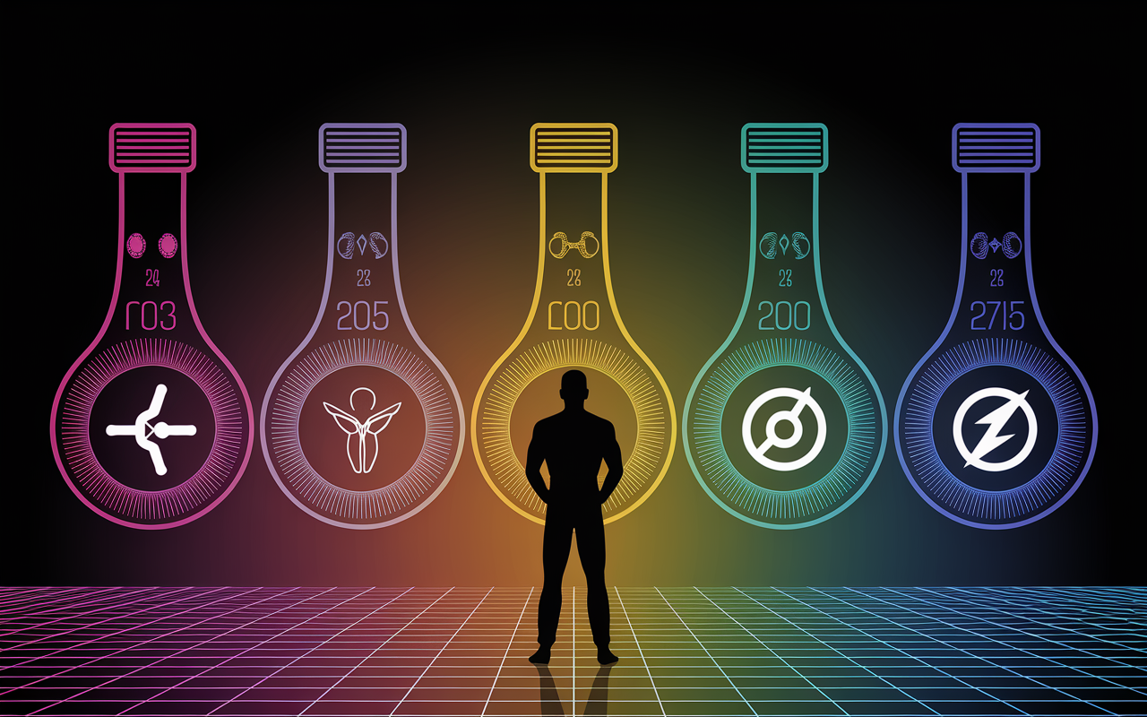 Infographie flacons numerotes et symboles supplements