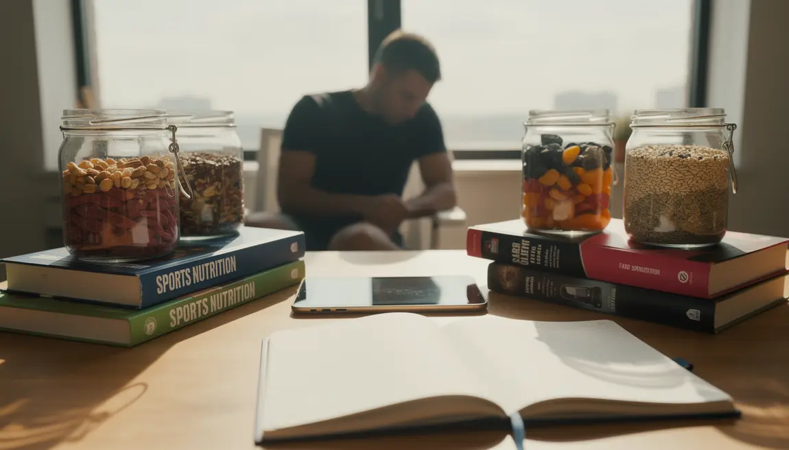 Personne étudie nutrition sportive sur un bureau