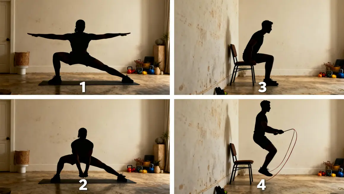exercices cuisses fente squat gainage corde
