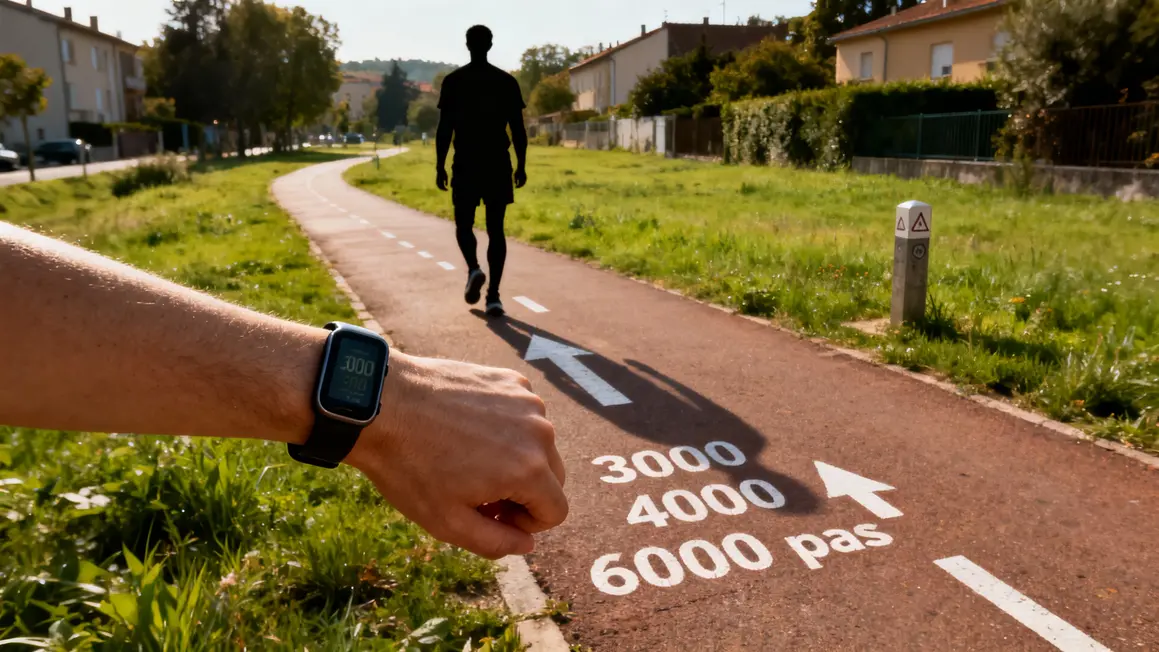 Marche 6000 pas progression podomètre panneaux