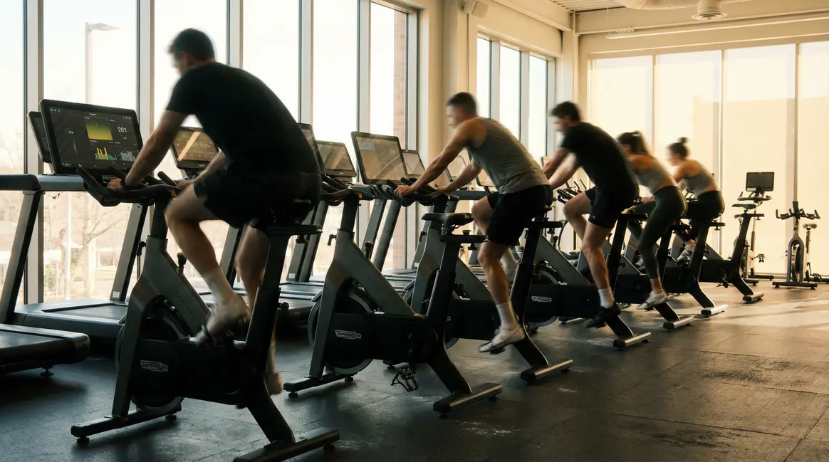 Salle sport lumineuse erg bike cardio moderne
