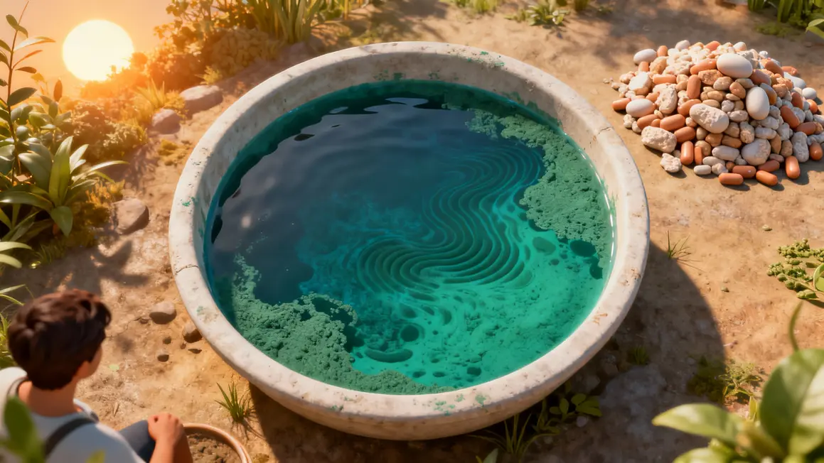 bassin spiruline eau bleu vert pourcentage protéines