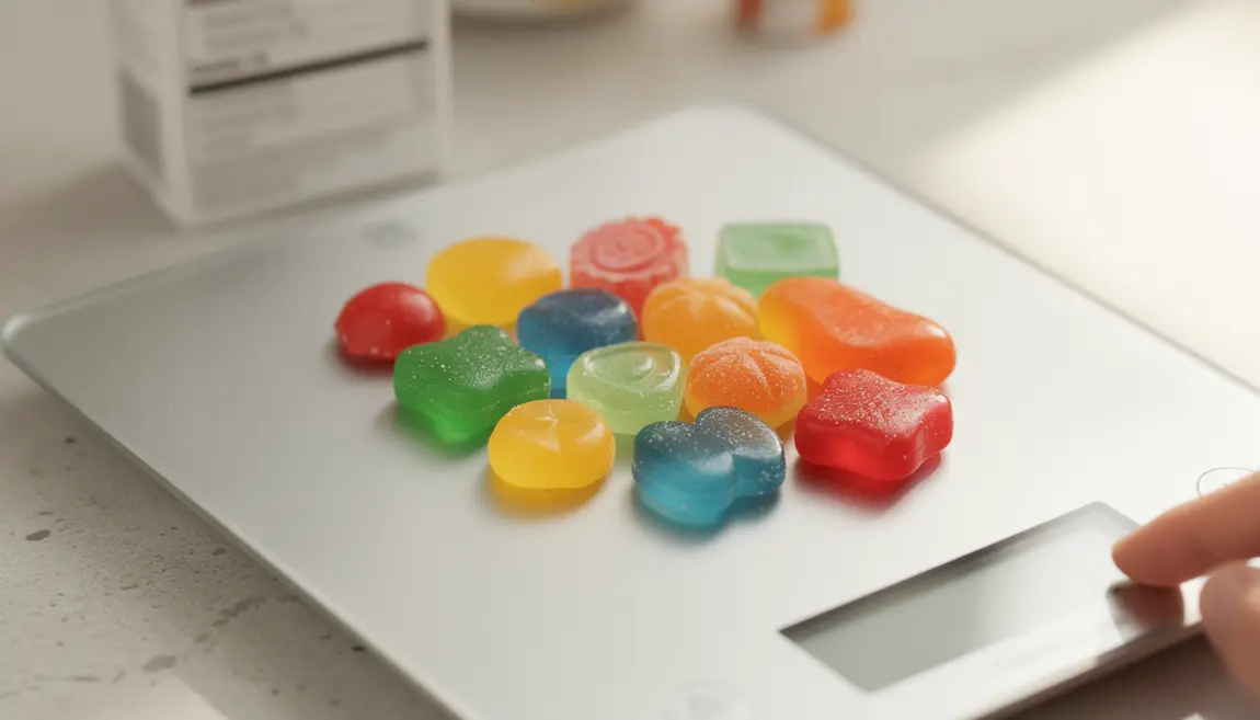 Bonbons sans sucre zero calorie sur balance avec composition nutrition