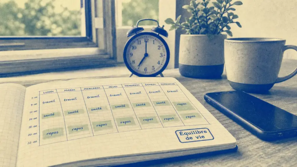 Équilibre de vie : planning travail, santé et repos sur carnet