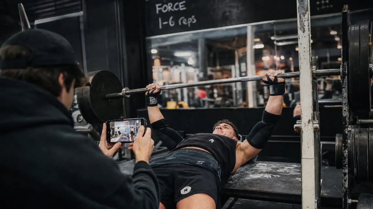 Musculation pour la force : athlète sur développé couché lourd