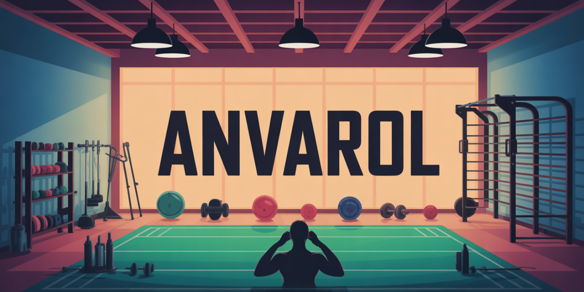 Illustration salle de sport avec silhouettes musclées, ambiance sèche Anvarol