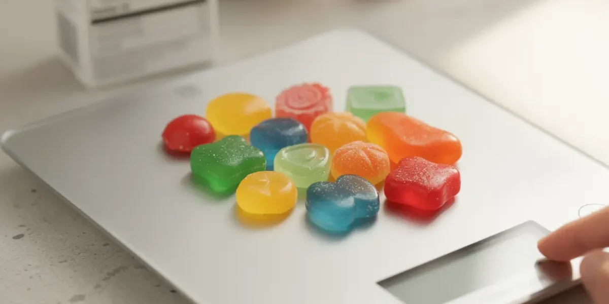 Bonbons sans sucre zero calorie sur balance avec composition nutrition