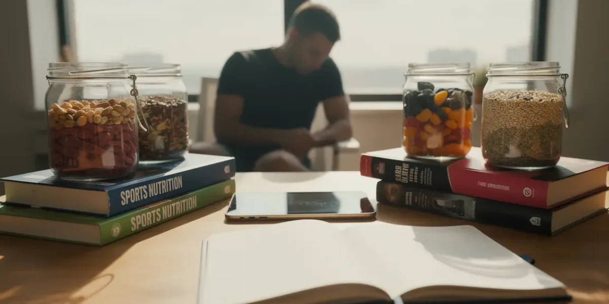 Personne étudie nutrition sportive sur un bureau