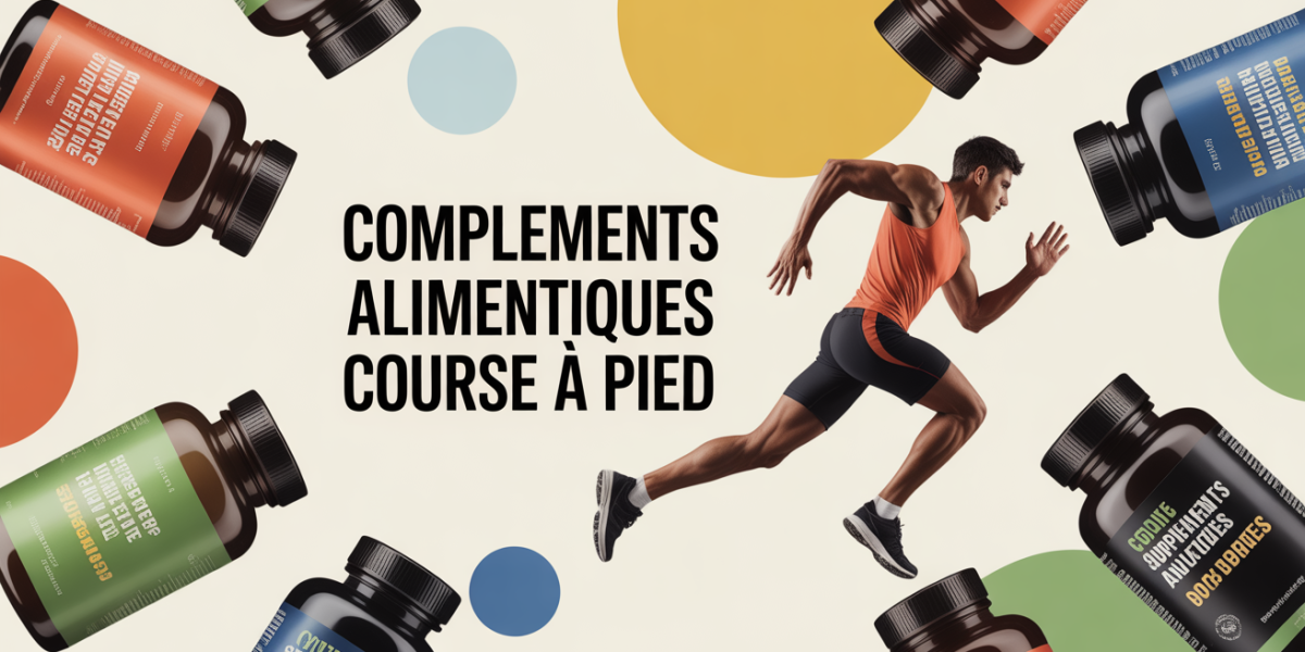 Visuel d'un coureur avec flacons de supplements alimentaires