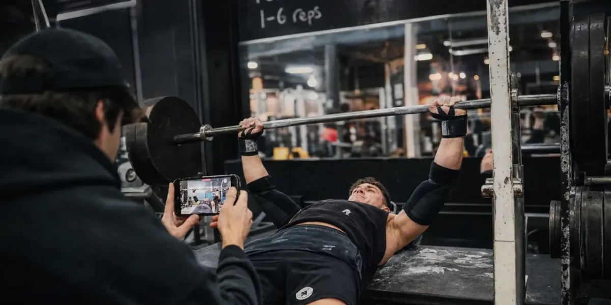 Musculation pour la force : athlète sur développé couché lourd