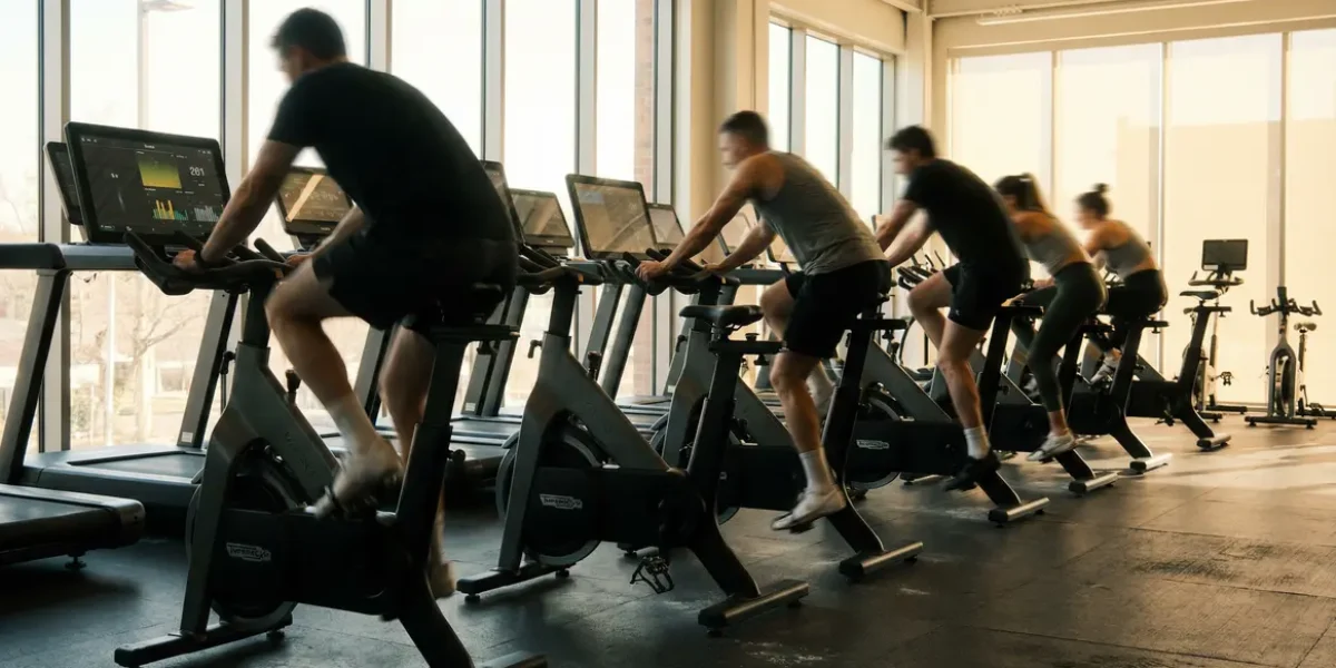 Salle sport lumineuse erg bike cardio moderne